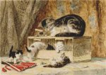 (image for) A Cat and Her Kittens Playing with a Mousetrap